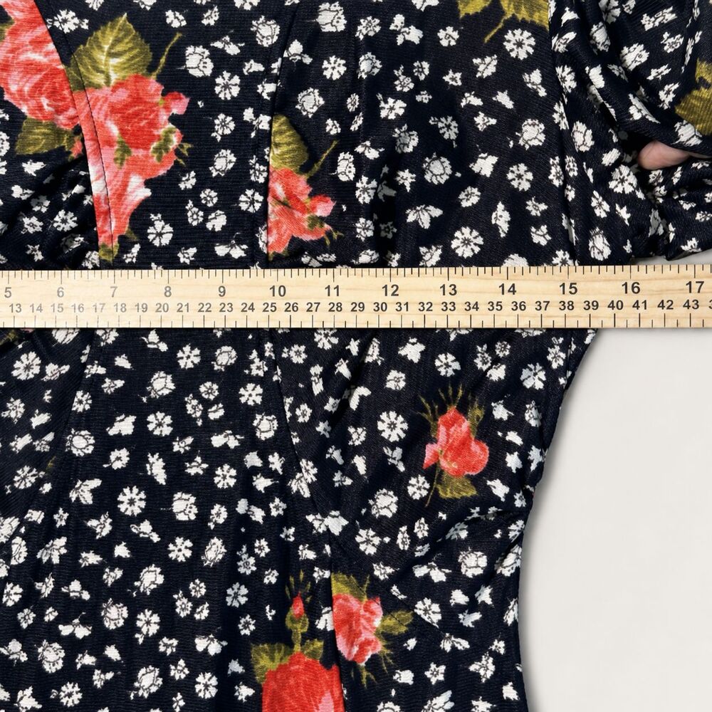 Vintage Handmade Navy Floral Dress Long Sleeve High Neck Cottagecore Midi Maxi - Picture 7 of 10